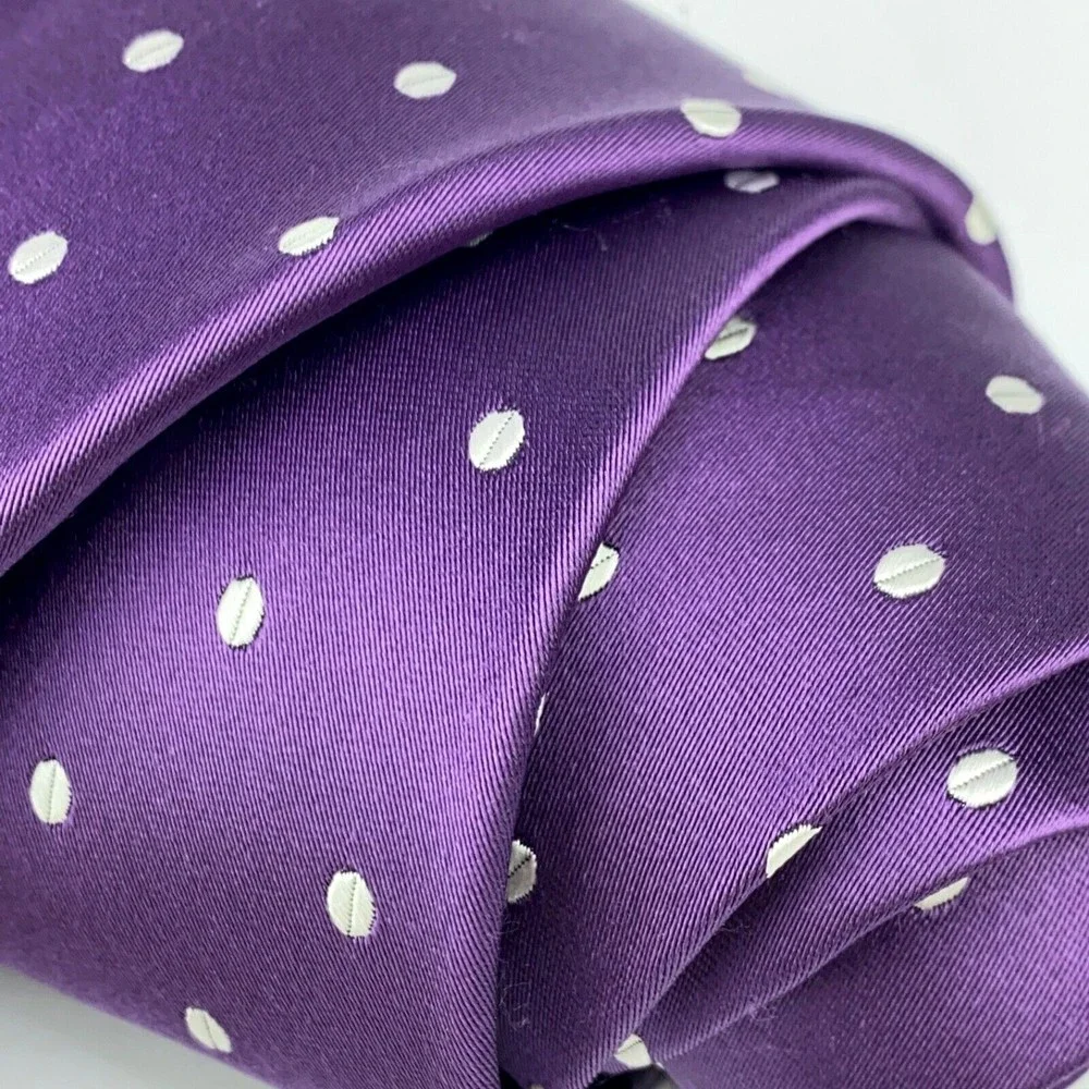 JOS A BANK Signature Collection Purple White Polka Dots Silk Hand Made Necktie